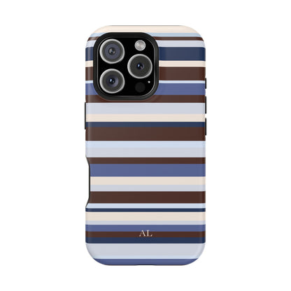 Custom Initials Blueberry Mocha Stripes iPhone Case