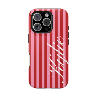 Personalized Cherry Blush Stripes iPhone Case