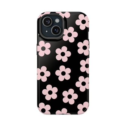 Black & Pink Retro Flowers iPhone Case