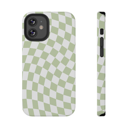 Light Green Wavy Checkered iPhone Case