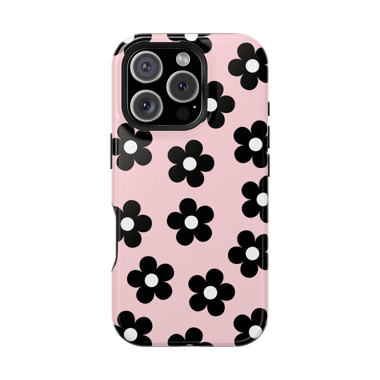 Pink & Black Retro Flowers iPhone Case