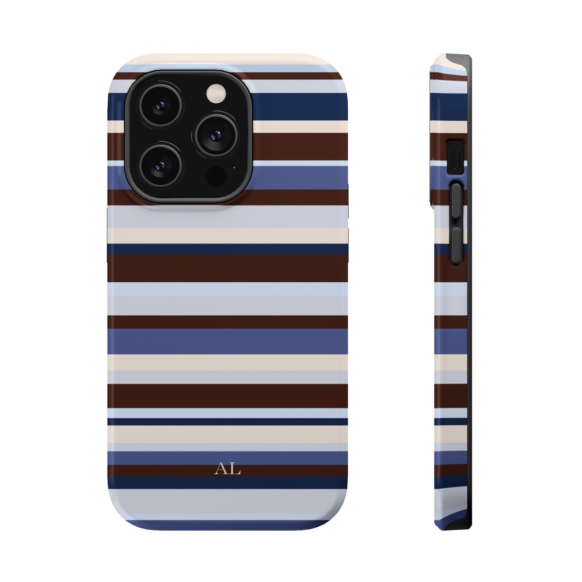 Custom Initials Blueberry Mocha Stripes iPhone Case