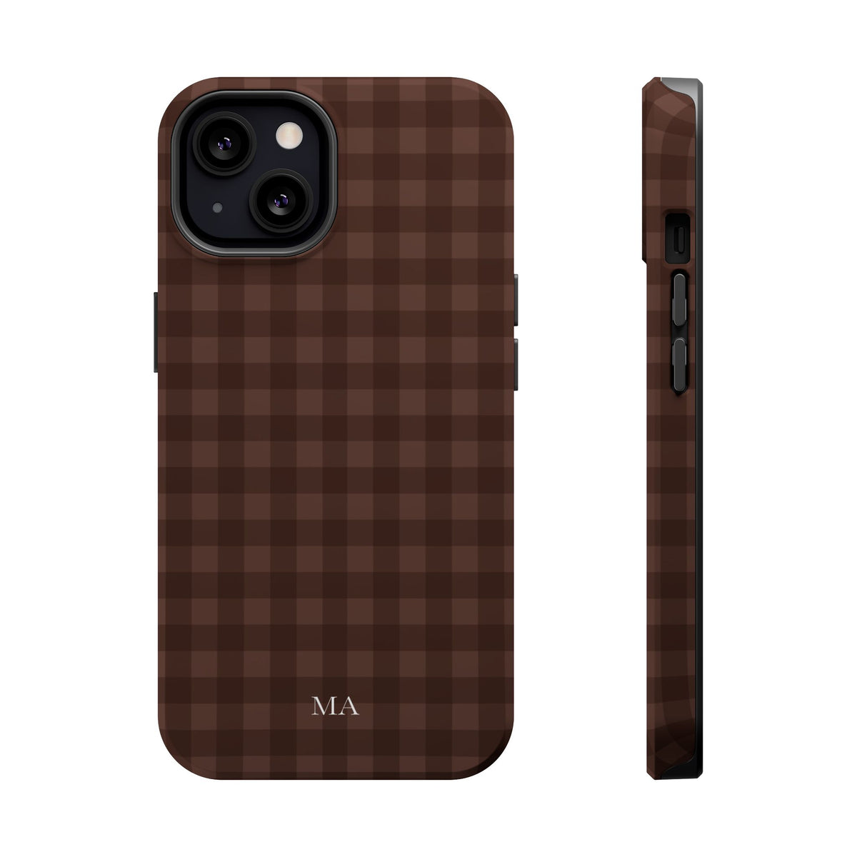 Custom Initials Brown Gingham iPhone Case