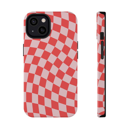 Red & Pink Wavy Checkered iPhone Case