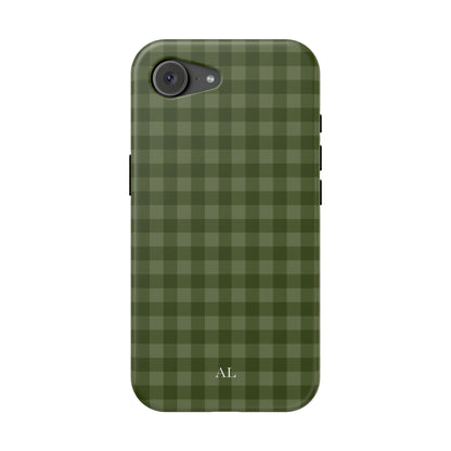 Custom Initials Green Gingham iPhone Case