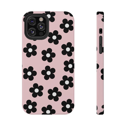 Pink & Black Retro Flowers iPhone Case
