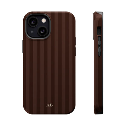 Custom Initials Mocha Stripes iPhone Case