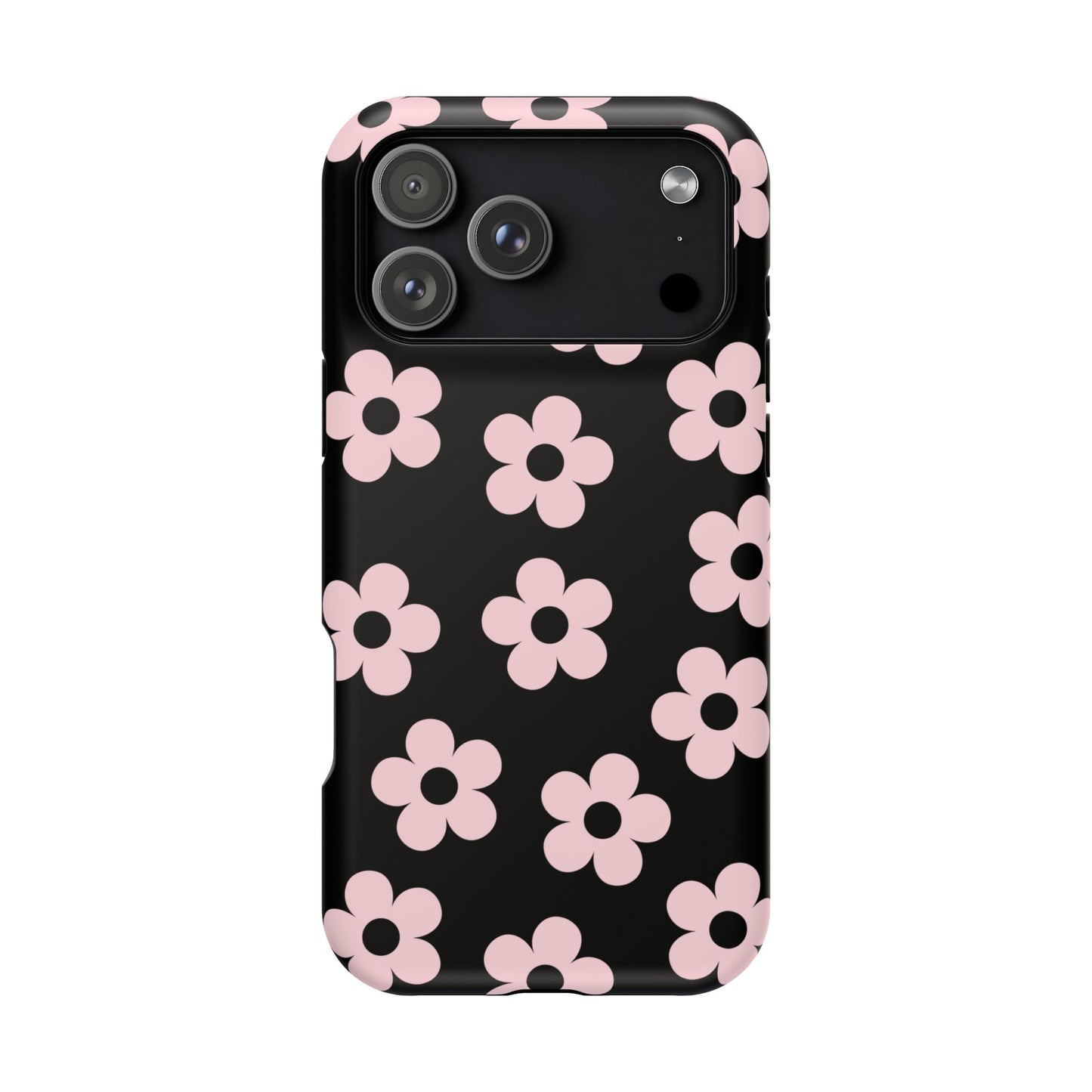 Black & Pink Retro Flowers iPhone Case