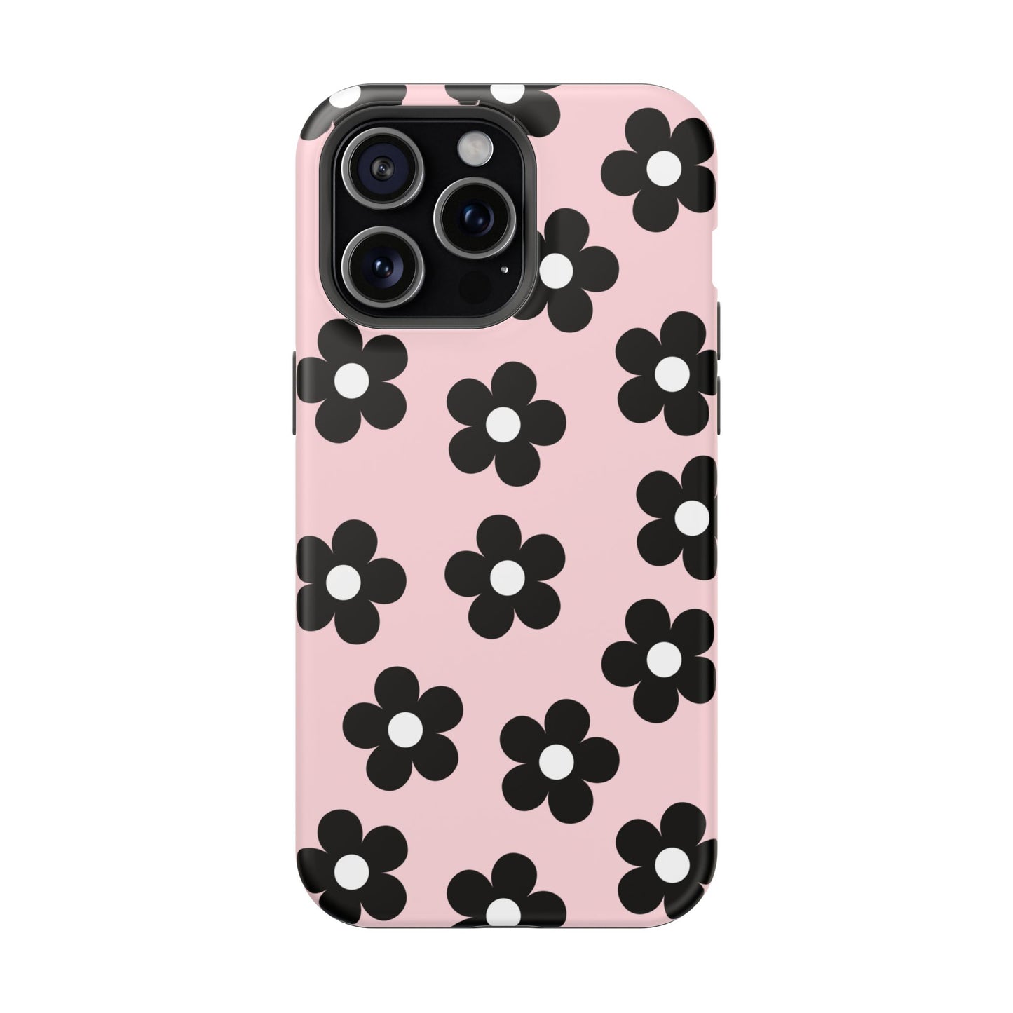 Pink & Black Retro Flowers iPhone Case