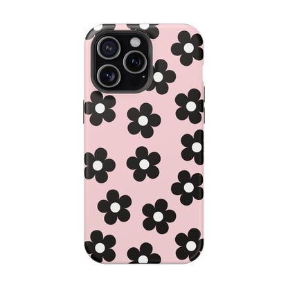 Pink & Black Retro Flowers iPhone Case