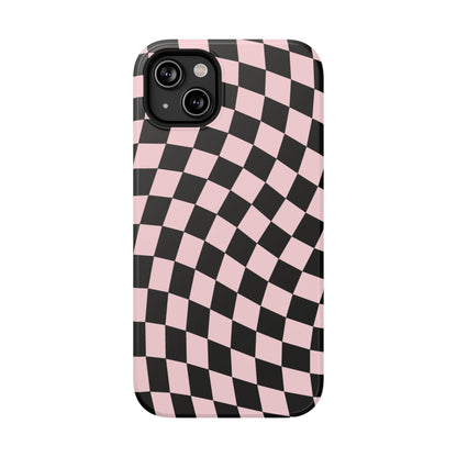 Pink & Black Wavy Checkered iPhone Case