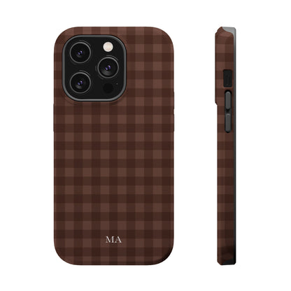Custom Initials Brown Gingham iPhone Case