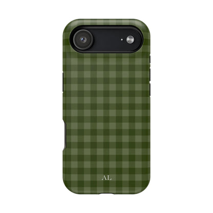 Custom Initials Green Gingham iPhone Case