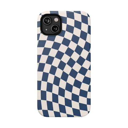 Navy & Beige Wavy Checkered iPhone Case