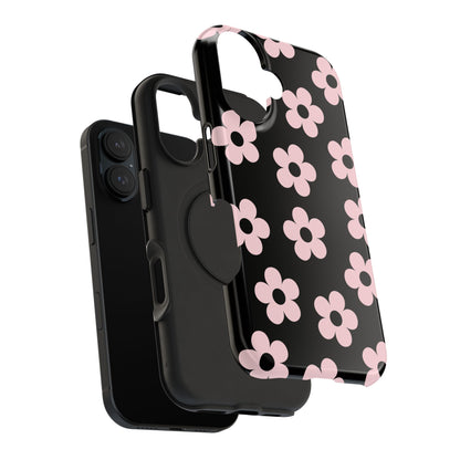 Black & Pink Retro Flowers iPhone Case