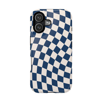 Navy & Beige Wavy Checkered iPhone Case