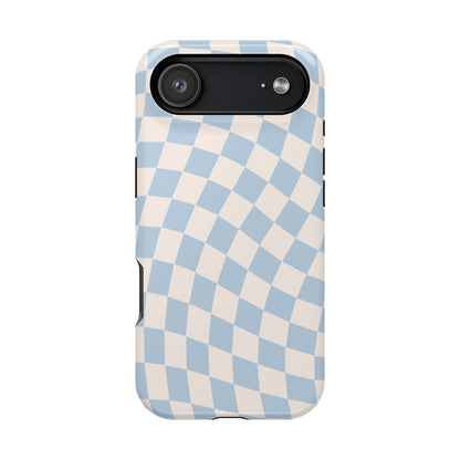 Blue & Beige Wavy Checkered iPhone Case