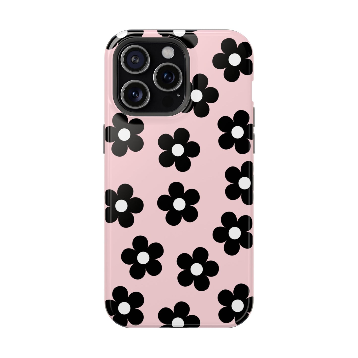 Pink & Black Retro Flowers iPhone Case