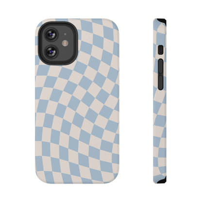 Blue & Beige Wavy Checkered iPhone Case