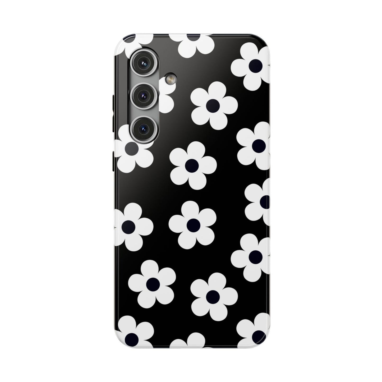 Black Retro Flowers Samsung Case