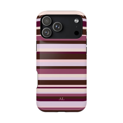 Custom Initials Berry Mocha Stripes iPhone Case