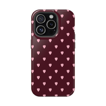 Burgundy & Pink Little Hearts iPhone Case