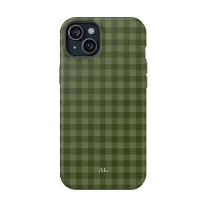 Custom Initials Green Gingham iPhone Case