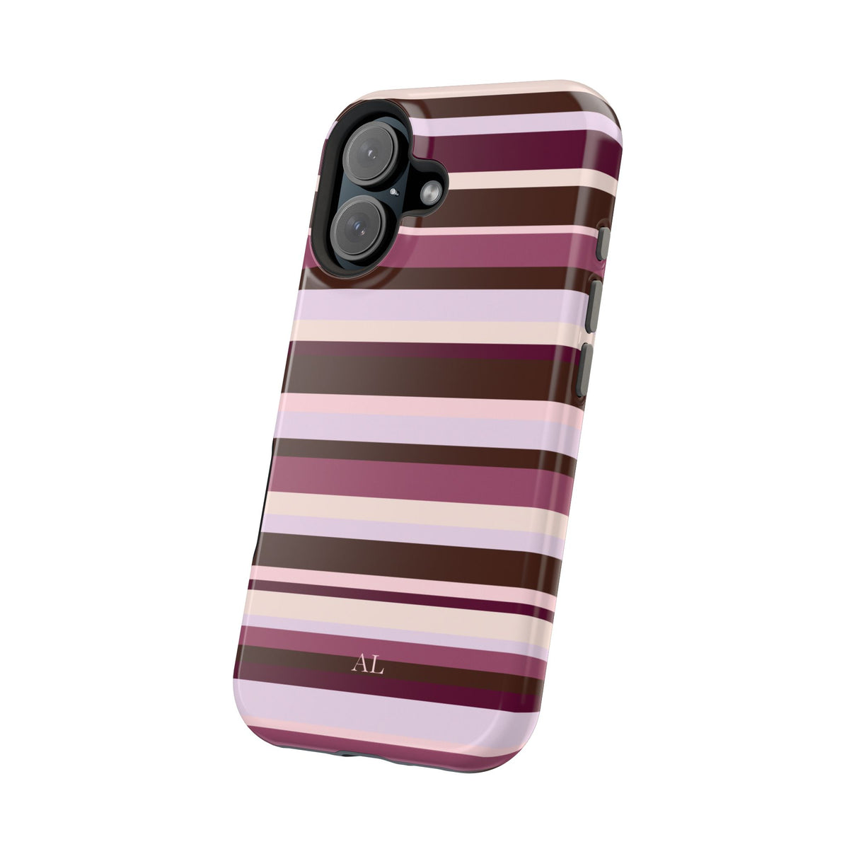 Custom Initials Berry Mocha Stripes iPhone Case