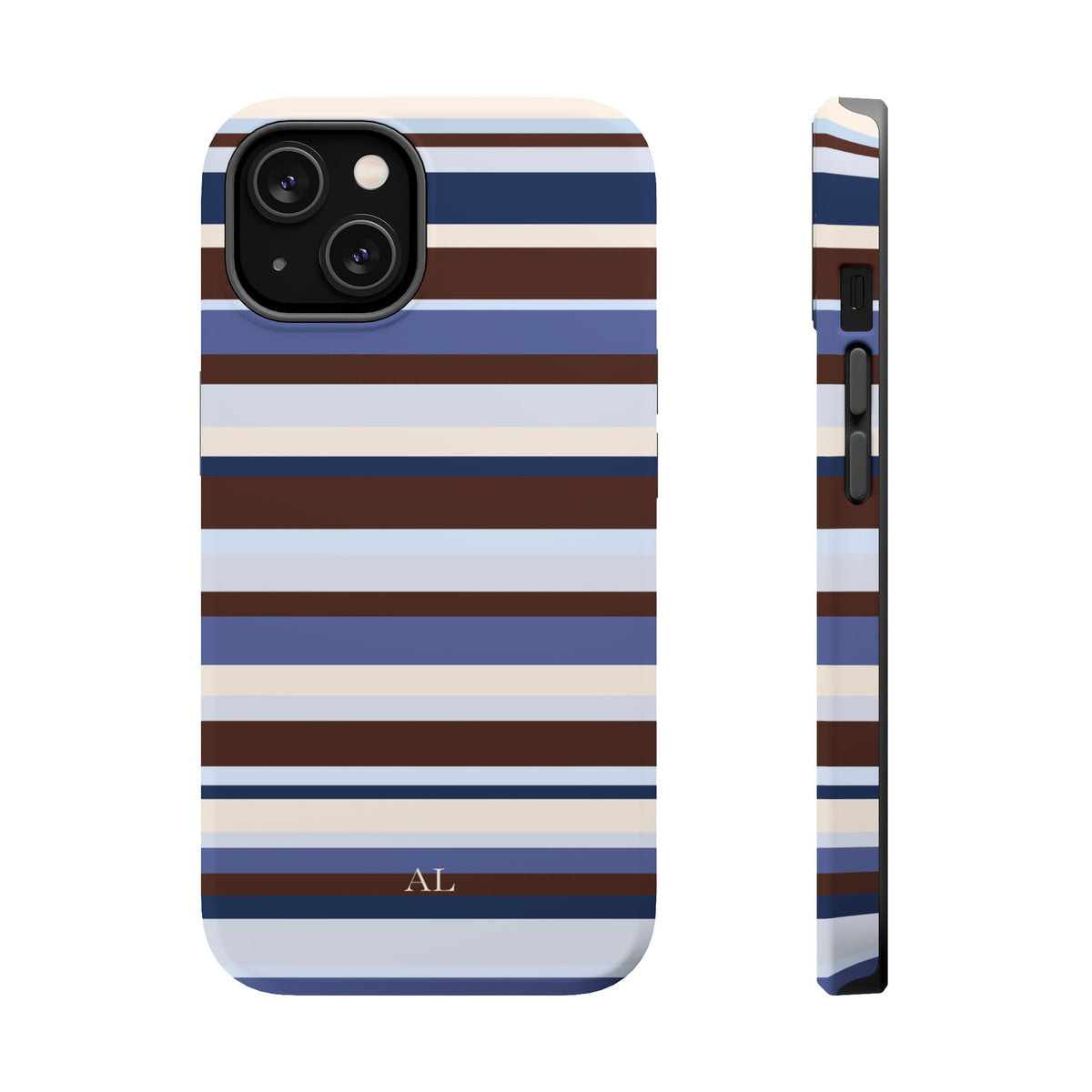 Custom Initials Blueberry Mocha Stripes iPhone Case