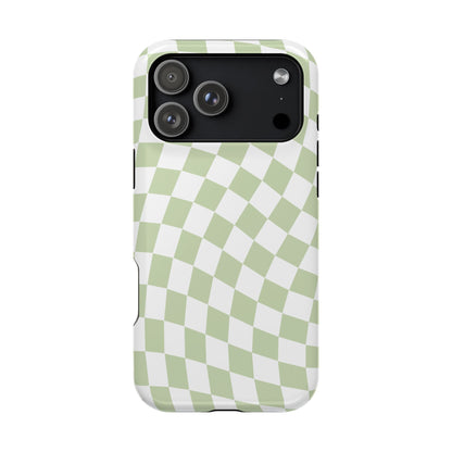 Light Green Wavy Checkered iPhone Case
