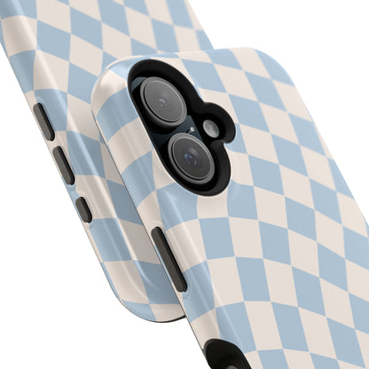 Blue & Beige Wavy Checkered iPhone Case