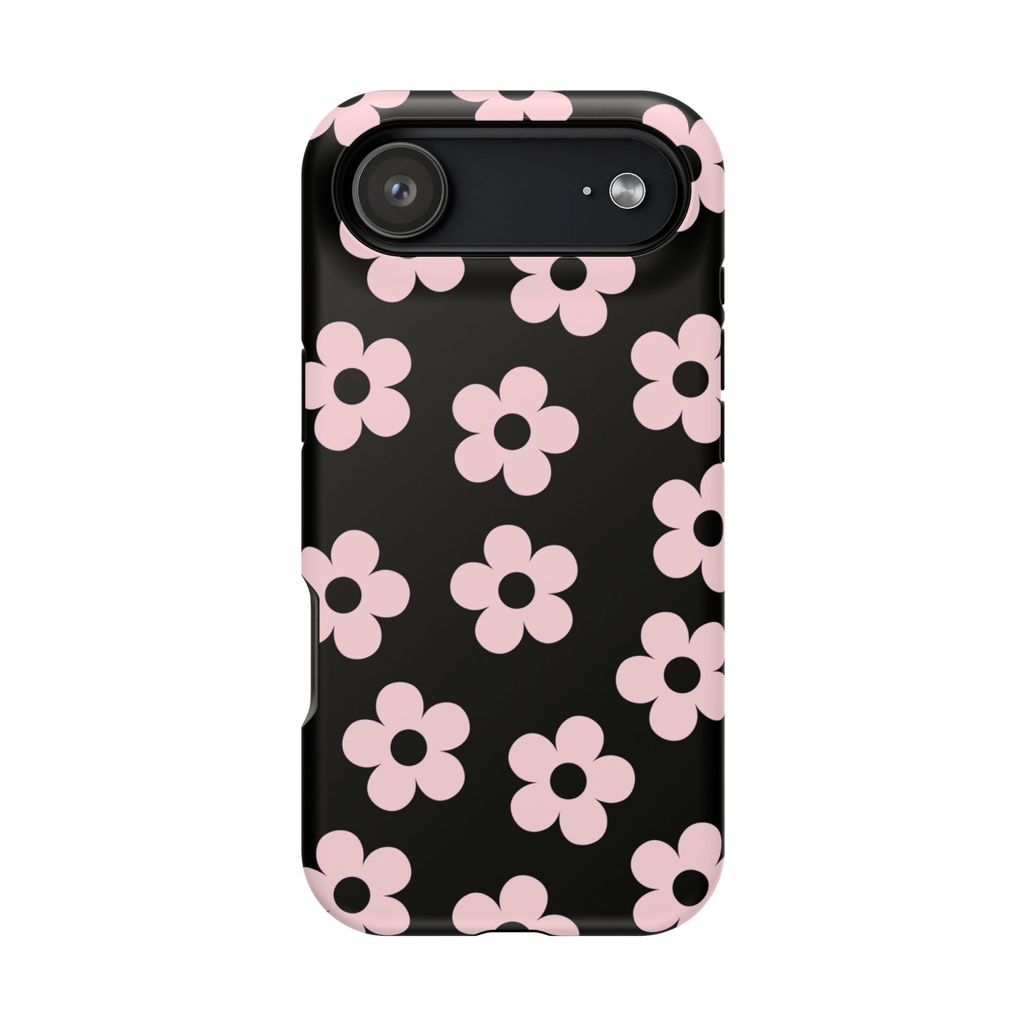 Black & Pink Retro Flowers iPhone Case
