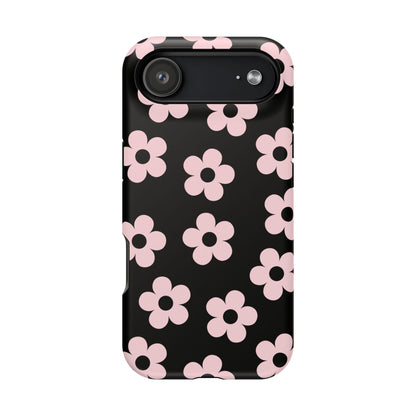 Black & Pink Retro Flowers iPhone Case