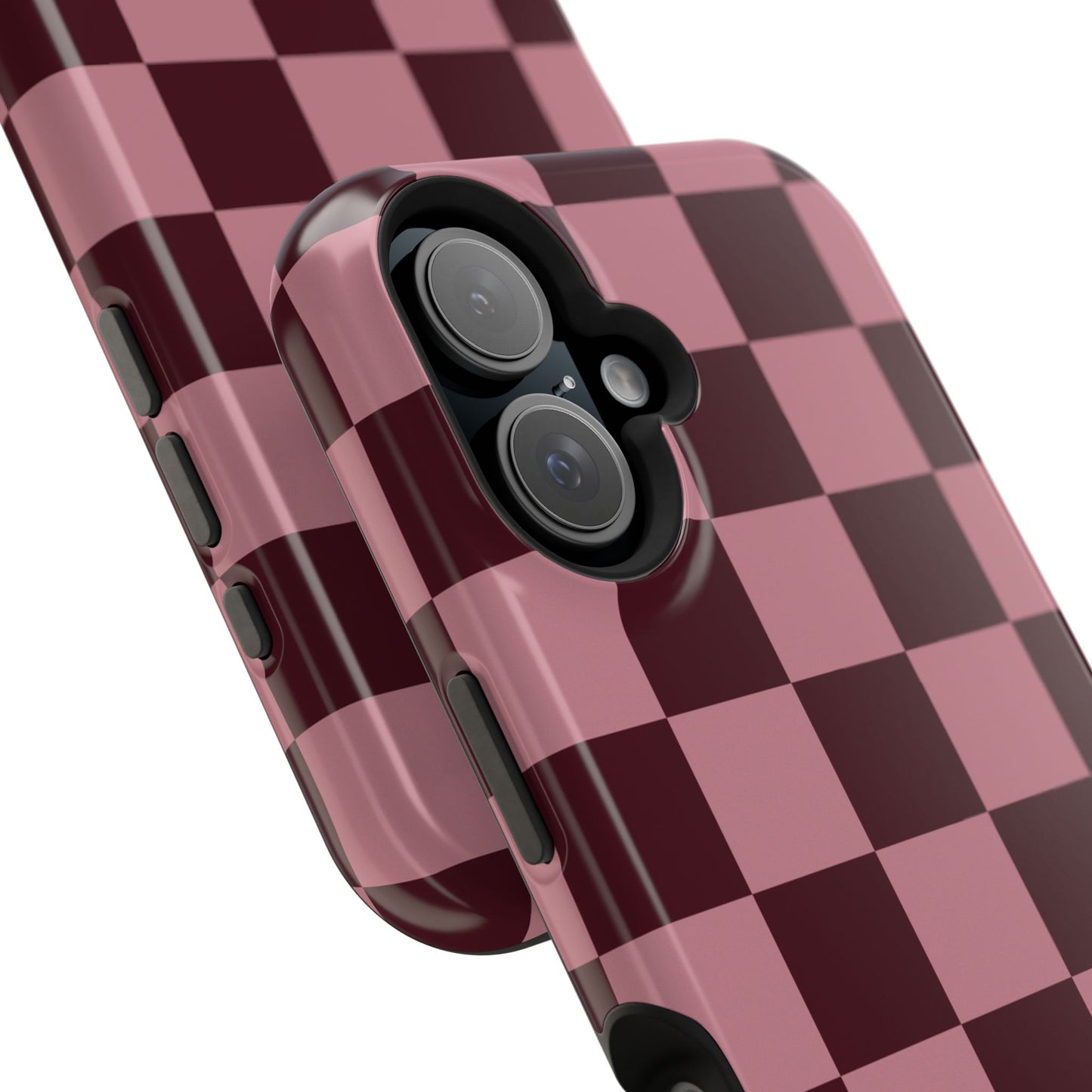 Burgundy & Pink Checkered iPhone Case