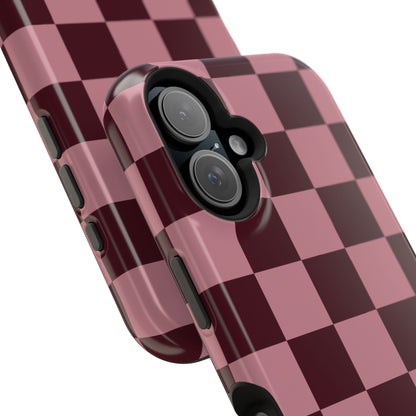 Burgundy & Pink Checkered iPhone Case