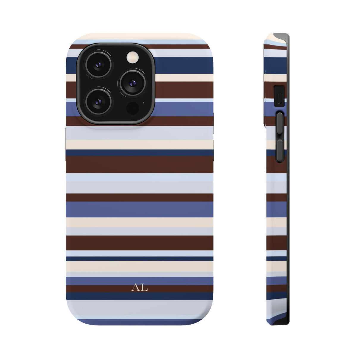 Custom Initials Blueberry Mocha Stripes iPhone Case