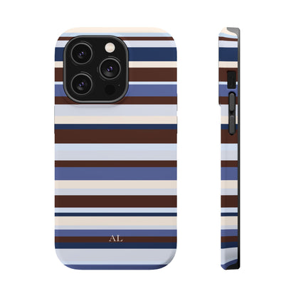 Custom Initials Blueberry Mocha Stripes iPhone Case