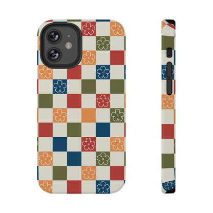 Vintage Flowers Checkered iPhone Case