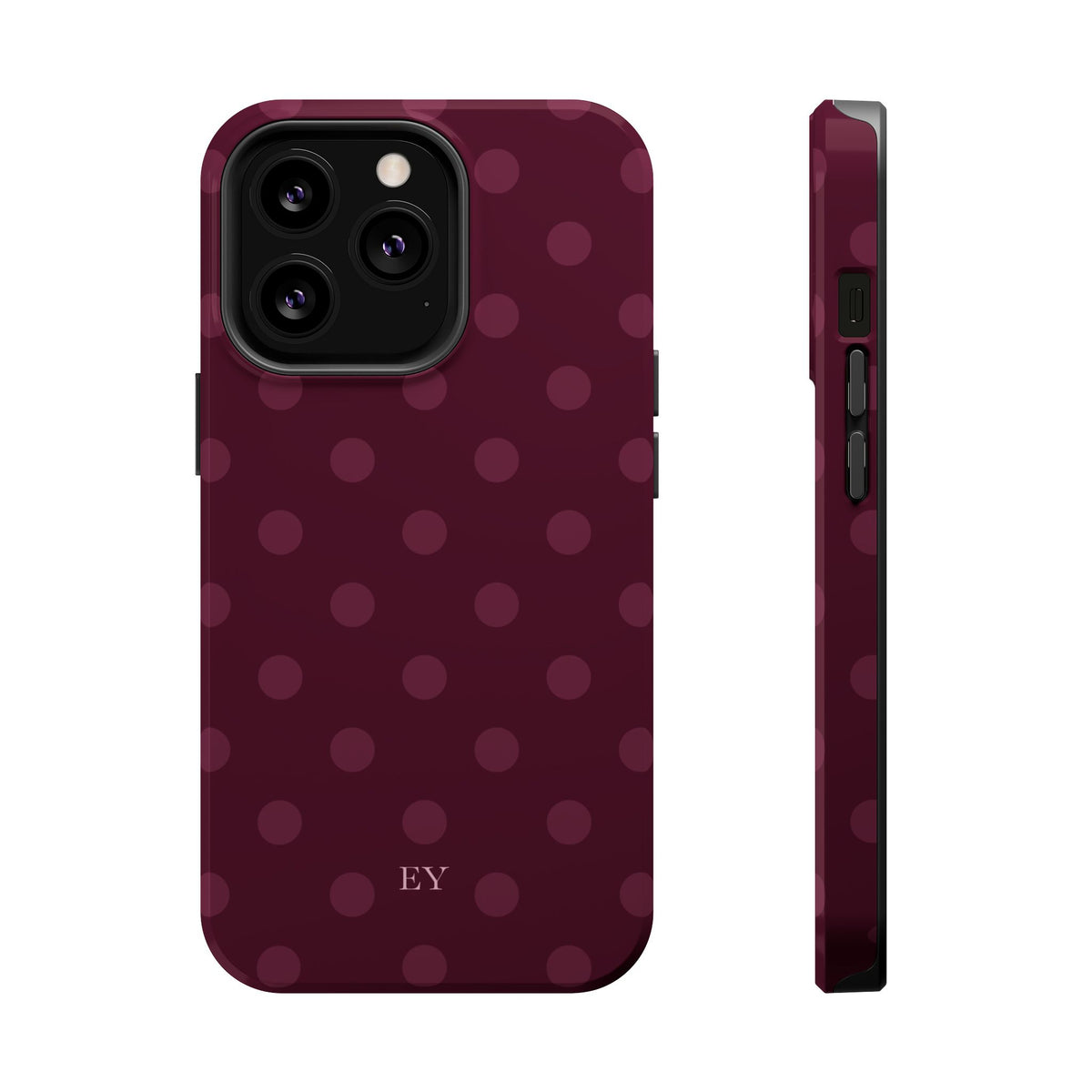 Custom Initials Plum Polka Dots iPhone Case