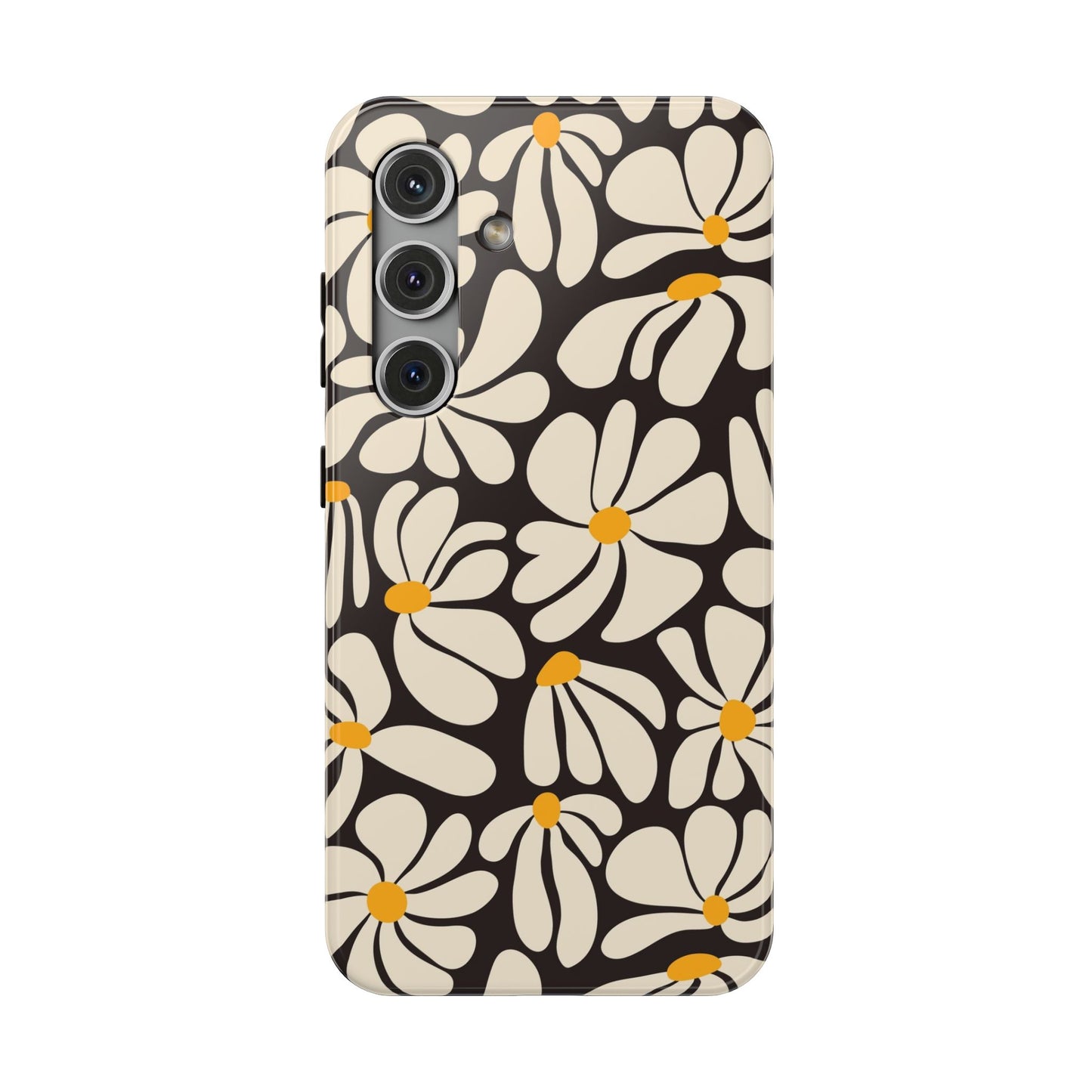 Black Retro Flowers Samsung Case