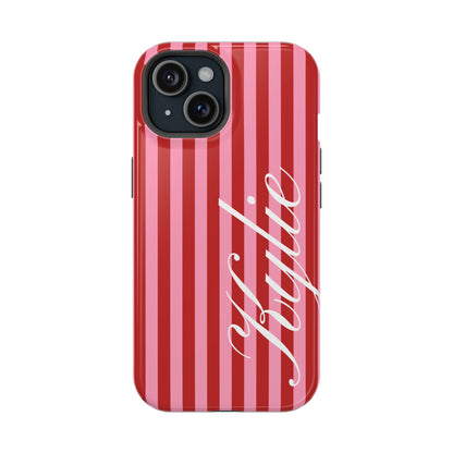 Personalized Cherry Blush Stripes iPhone Case