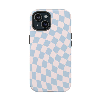 Pink & Blue Wavy Checkered iPhone Case