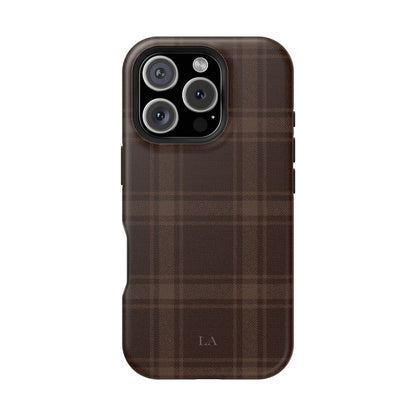 Custom Initials Cocoa Plaid iPhone Case