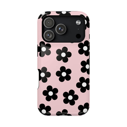 Pink & Black Retro Flowers iPhone Case