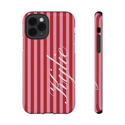 Personalized Cherry Blush Stripes iPhone Case