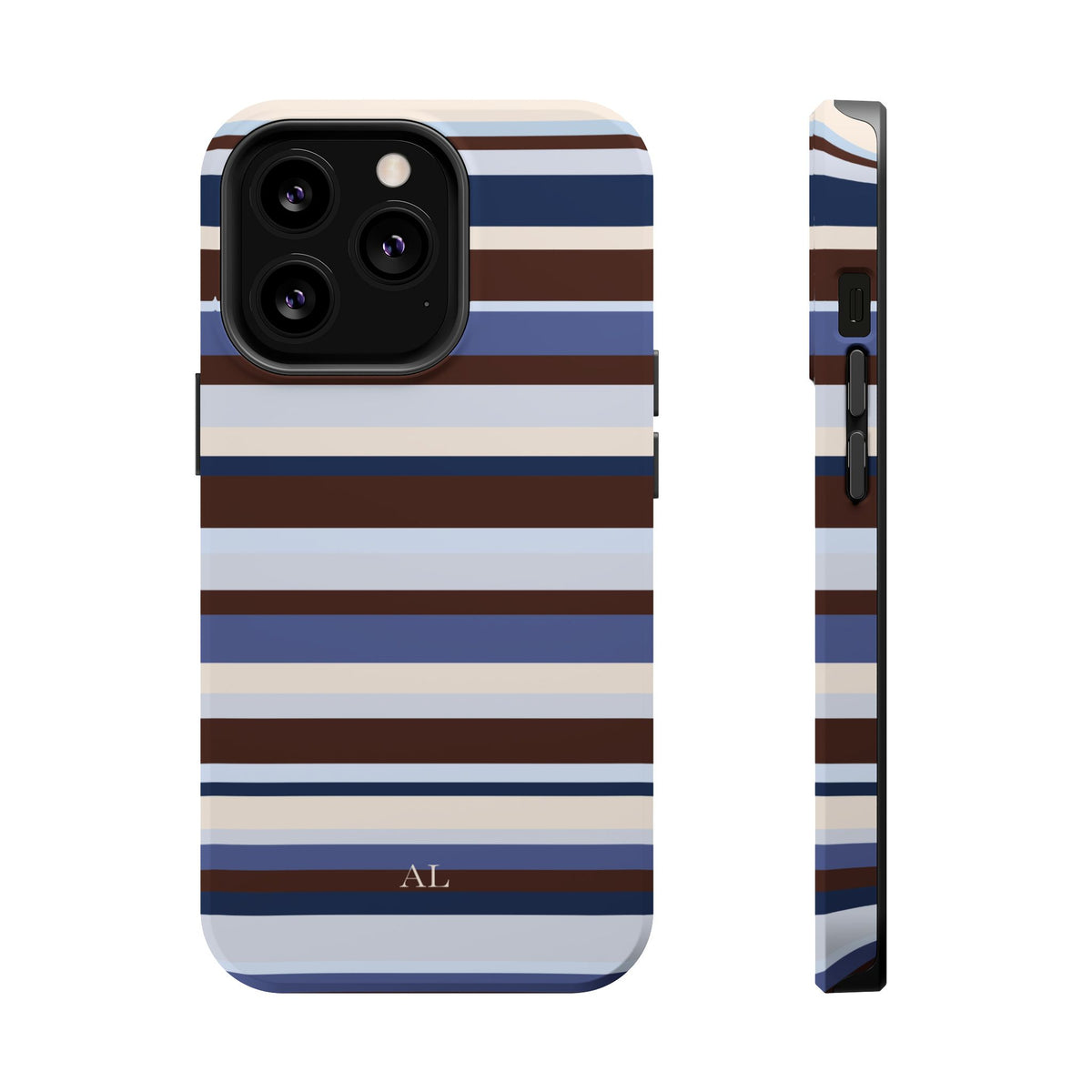Custom Initials Blueberry Mocha Stripes iPhone Case
