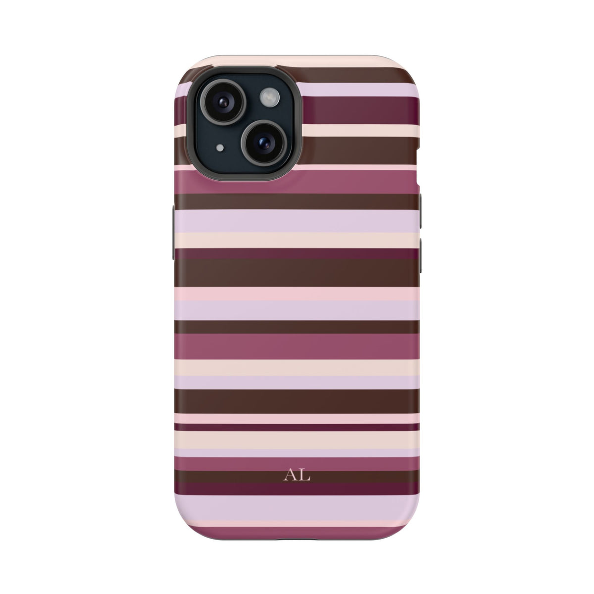 Custom Initials Berry Mocha Stripes iPhone Case