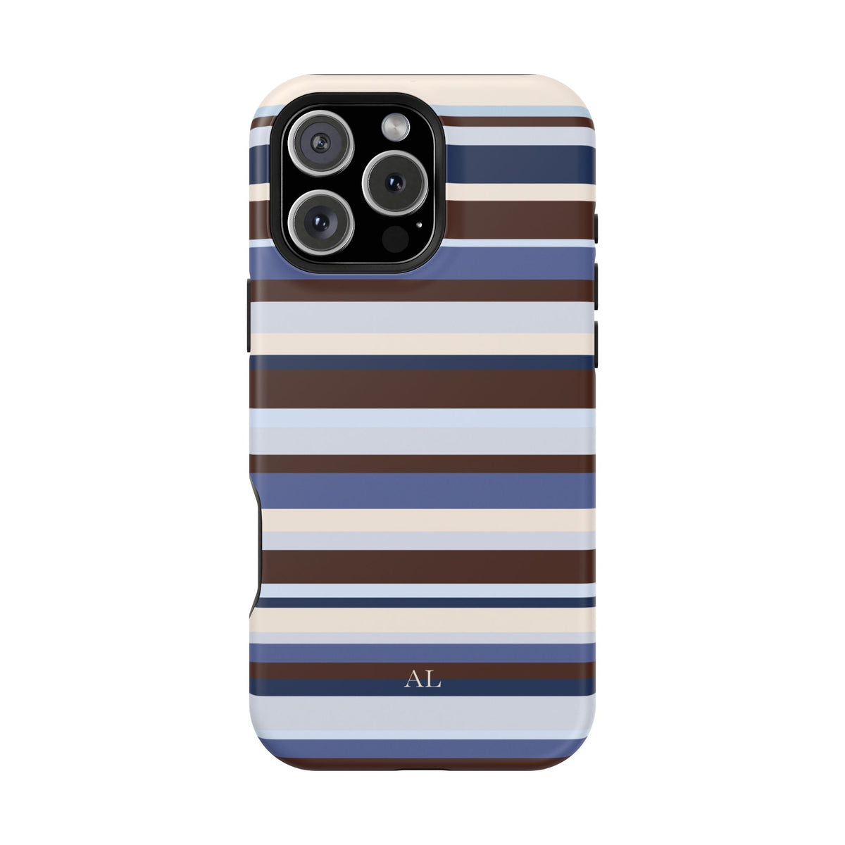 Custom Initials Blueberry Mocha Stripes iPhone Case