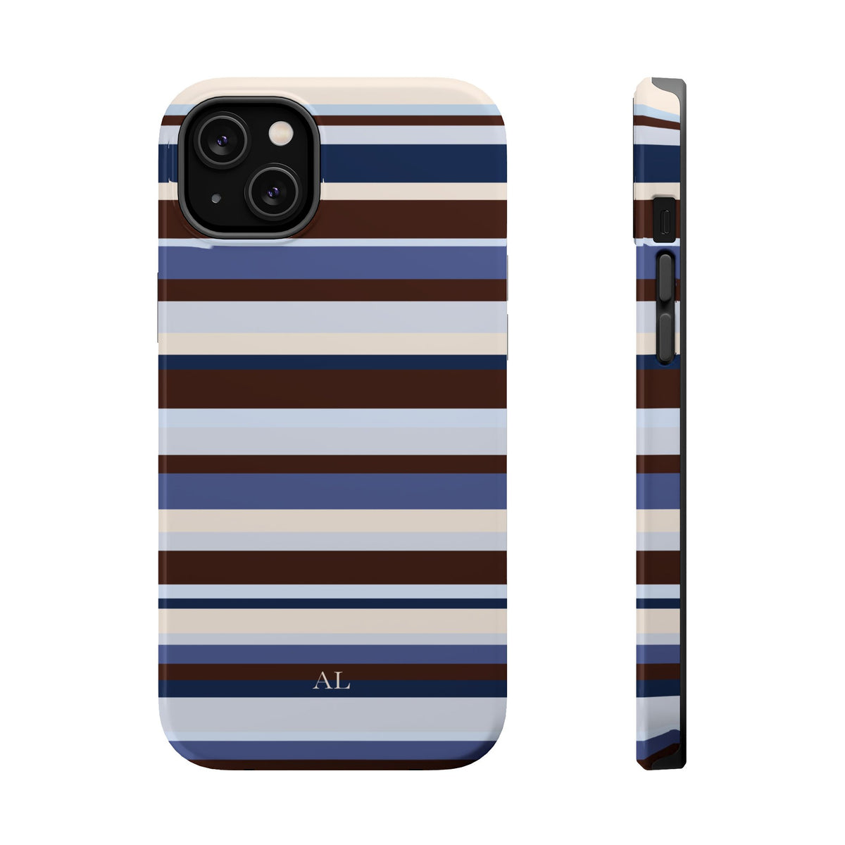 Custom Initials Blueberry Mocha Stripes iPhone Case