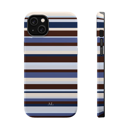 Custom Initials Blueberry Mocha Stripes iPhone Case
